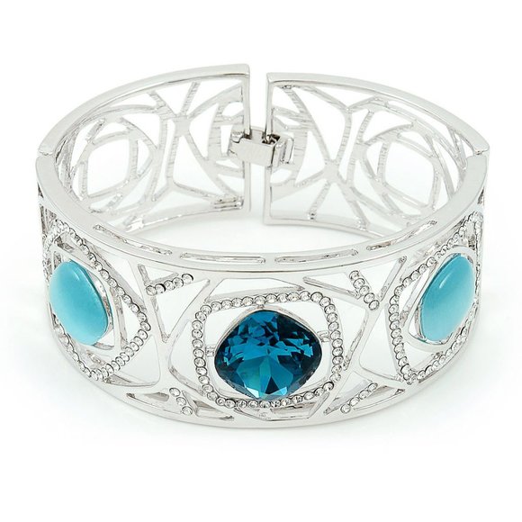 Rhodium Plated Silver Bracelet with Blue Austrian Crystals - Picture 1 of 6